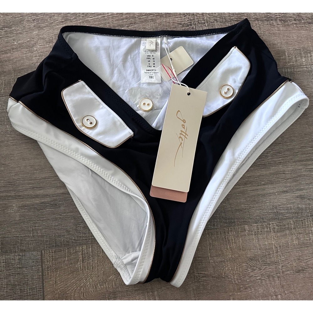 Gottex Classics Womens High Waisted Bikini Bottoms Black White Nautical Size 8 - Picture 9 of 10